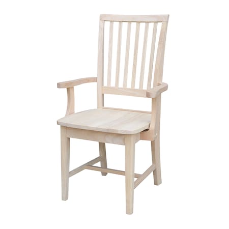 International Concepts Mission Side Chair with Arms, Unfinished Seat, Wood Back, 39.2 W 21.3 in L 21.3 H, Wood Seat 265A